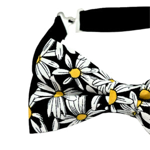 Black and white floral daisy bow tie 