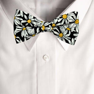 Black and white floral daisy bow tie 