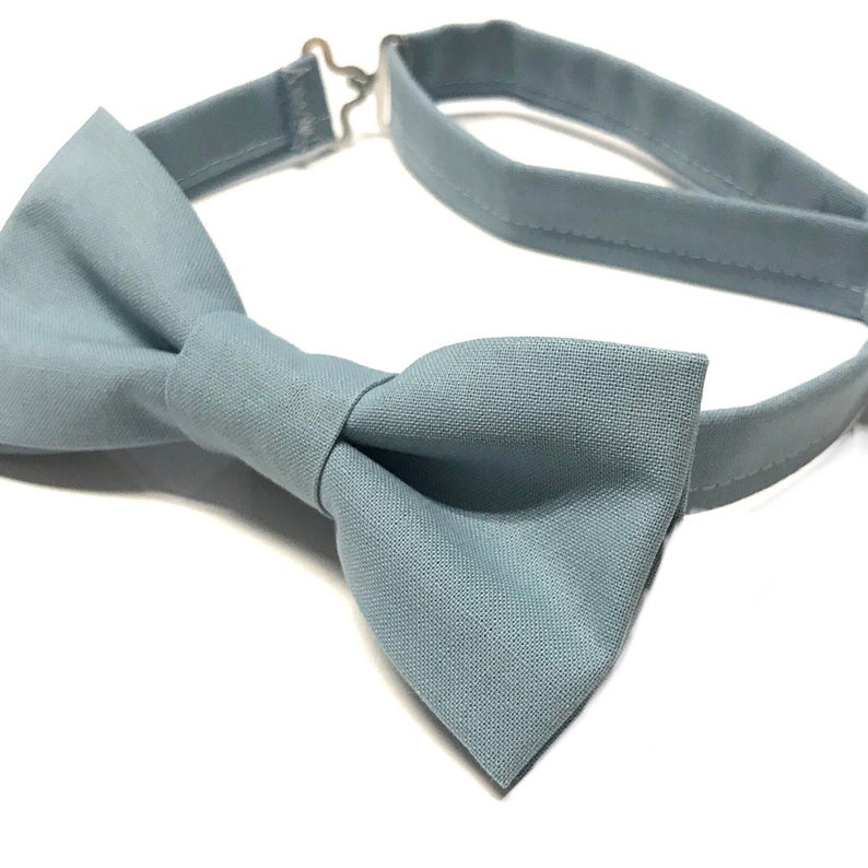 Dusty Blue Bow Tie with Light Grey Suspenders