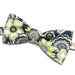 Grey and Yellow Floral Bow tie 