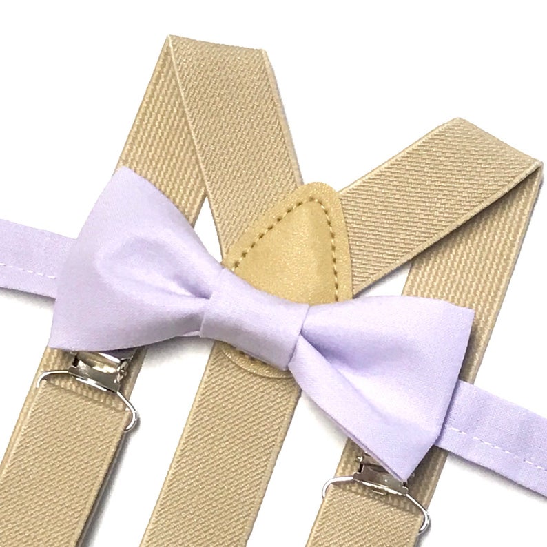 Light Purple Bow tie with Beige Suspenders 