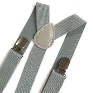 Dusty Blue Bow Tie with Light Grey Suspenders