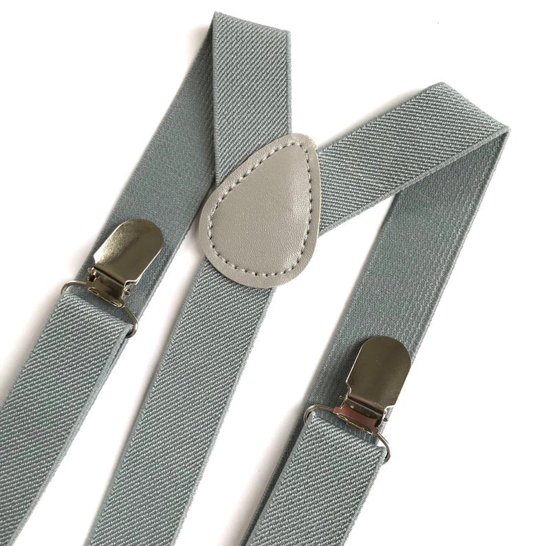 Sage Green Bow tie with Light Grey Suspenders