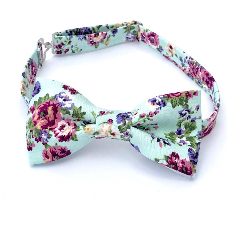 Mint Floral Bow tie
