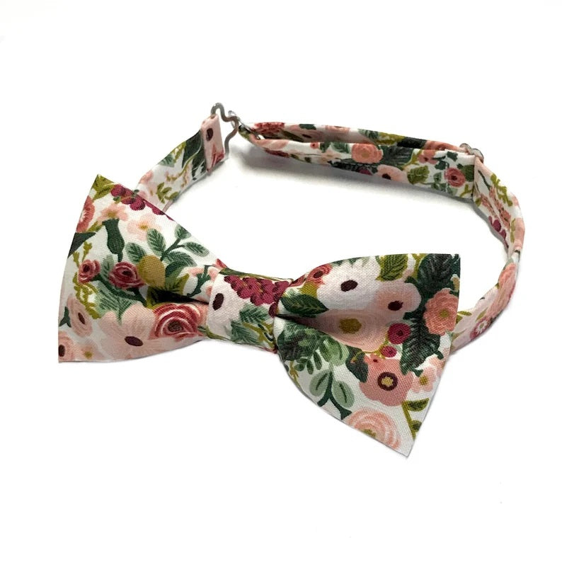 Burgundy, Blush and Forest Green Floral Bow tie