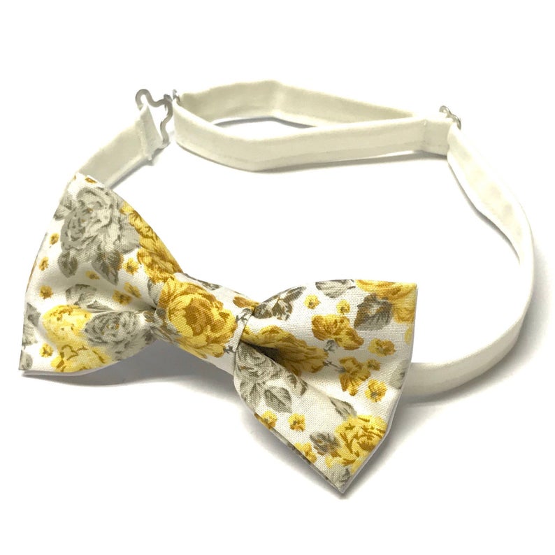 Yellow floral bow tie 