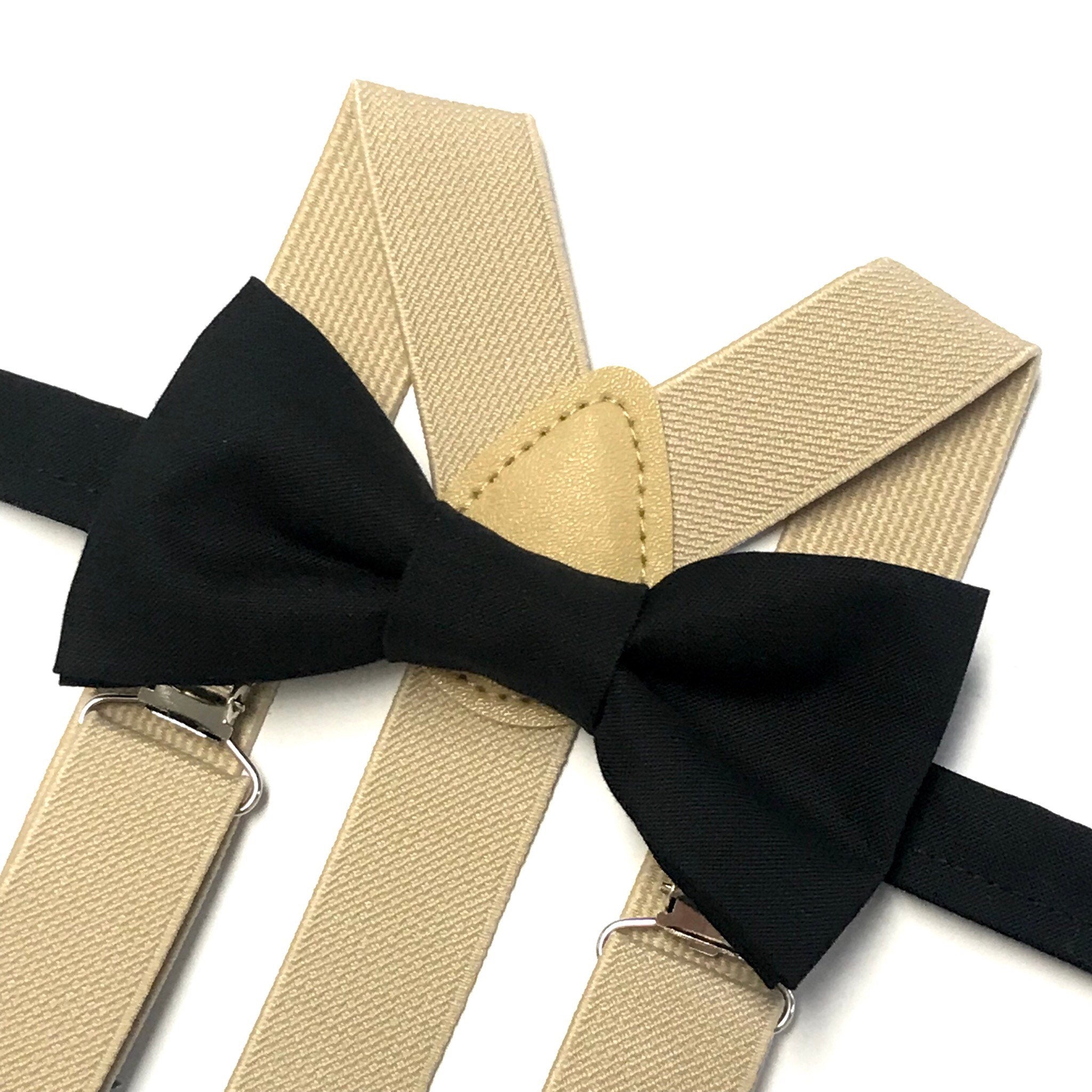Black Bow Tie with Tan Suspenders