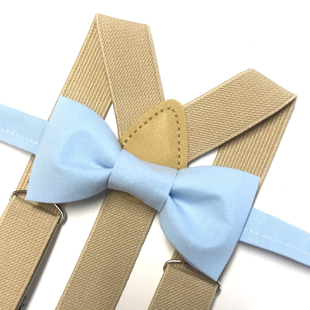Light Blue Bow tie with Tan Suspenders
