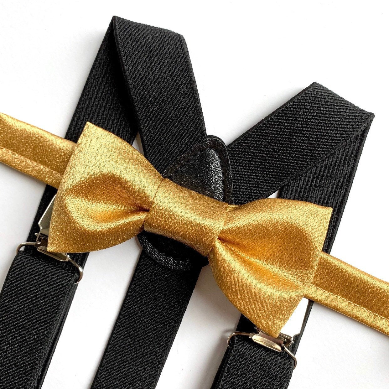 Gold Bow Tie with Black Suspenders