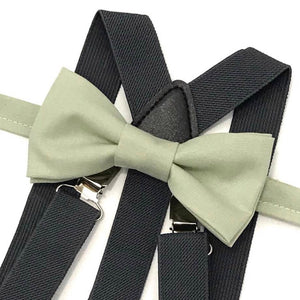 Sage Green Bow Tie with Dark Grey Suspenders